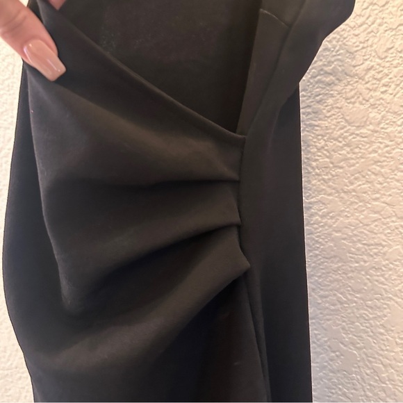 Classic Black Formal Maxi Dress XS Spaghetti Straps Ruched Front Elegant Gown - Picture 3 of 11